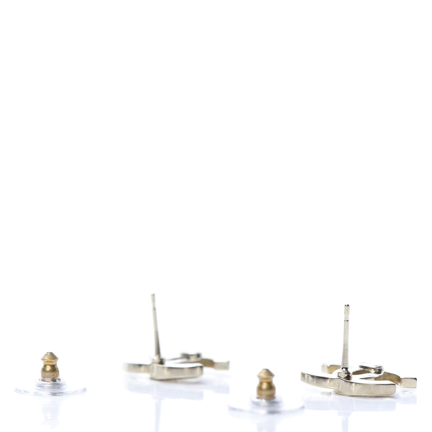 Crystal Metal CC Paris Button Stud Earrings Gold