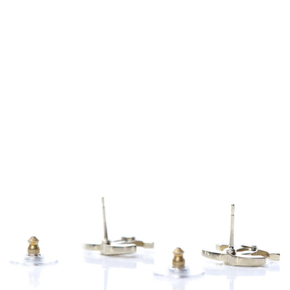 Chanel Crystal Metal CC Paris Button Stud Earrings Gold 3 of 5
