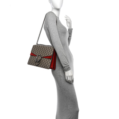 Gucci GG Supreme Monogram Suede Cudu Medium Dionysus Shoulder Bag Beige Ebony Vulcanic Red 2 of 16