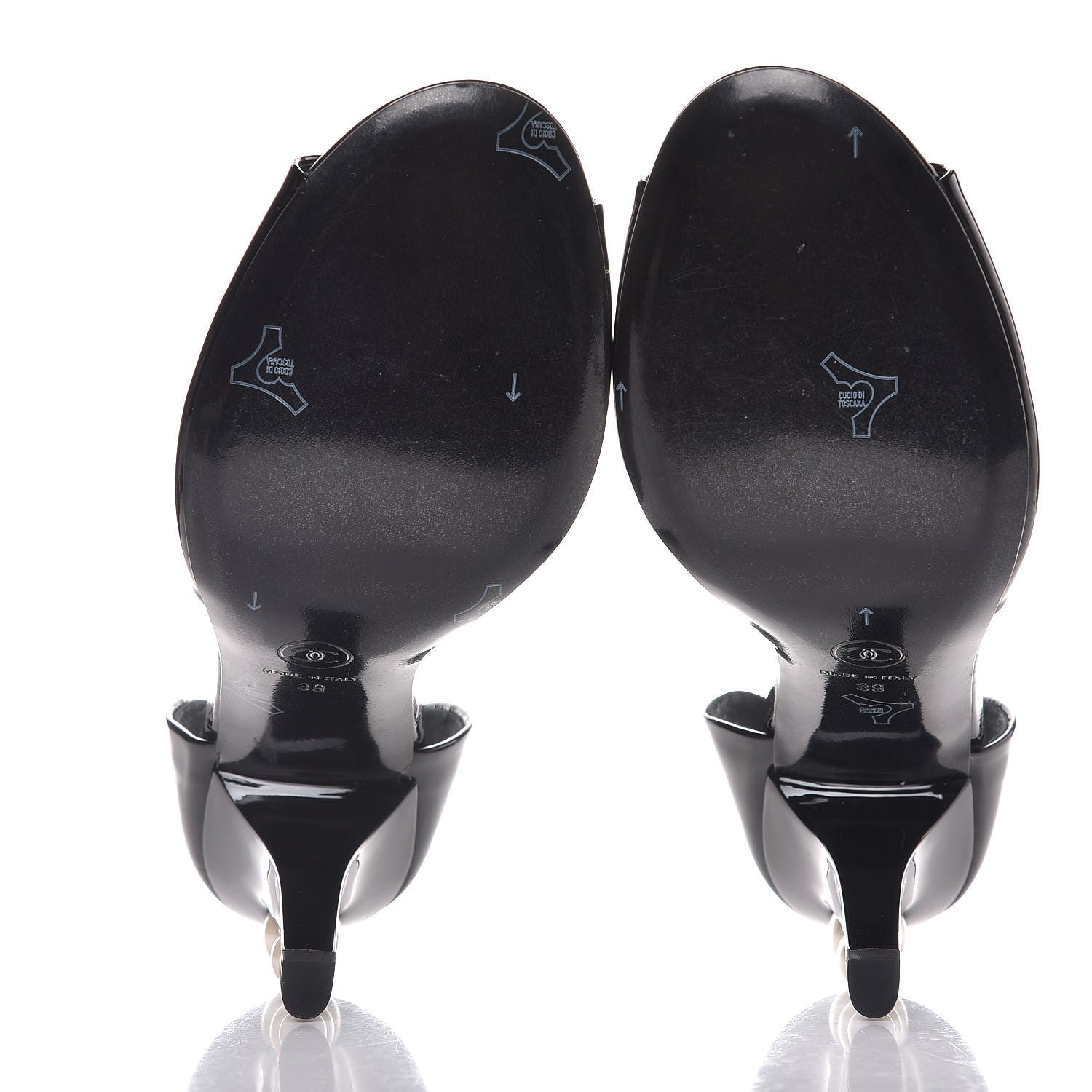 Chanel Patent Pearl Peep Toe d'Orsay Pumps 39 Black 5 of 10