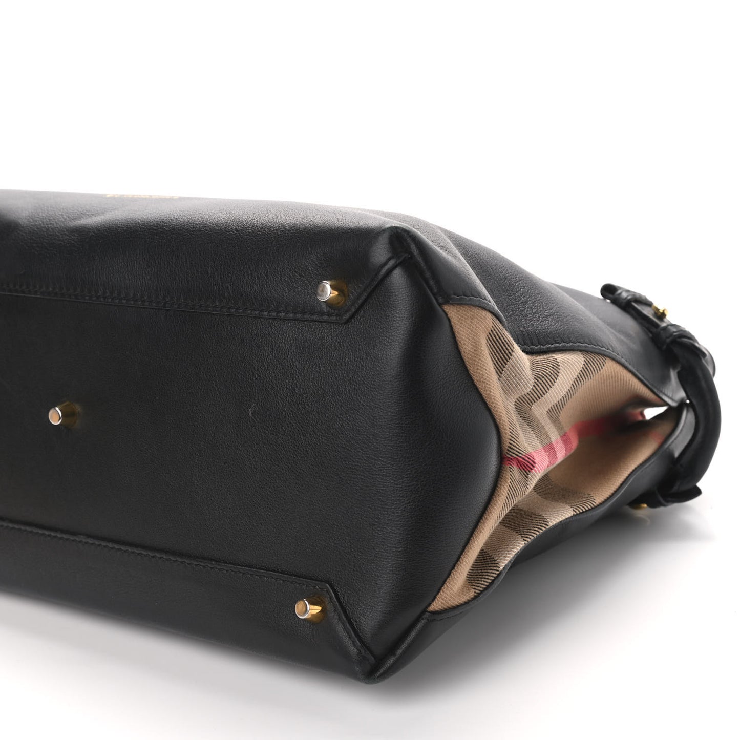 Calfskin House Check Small Banner Tote Black