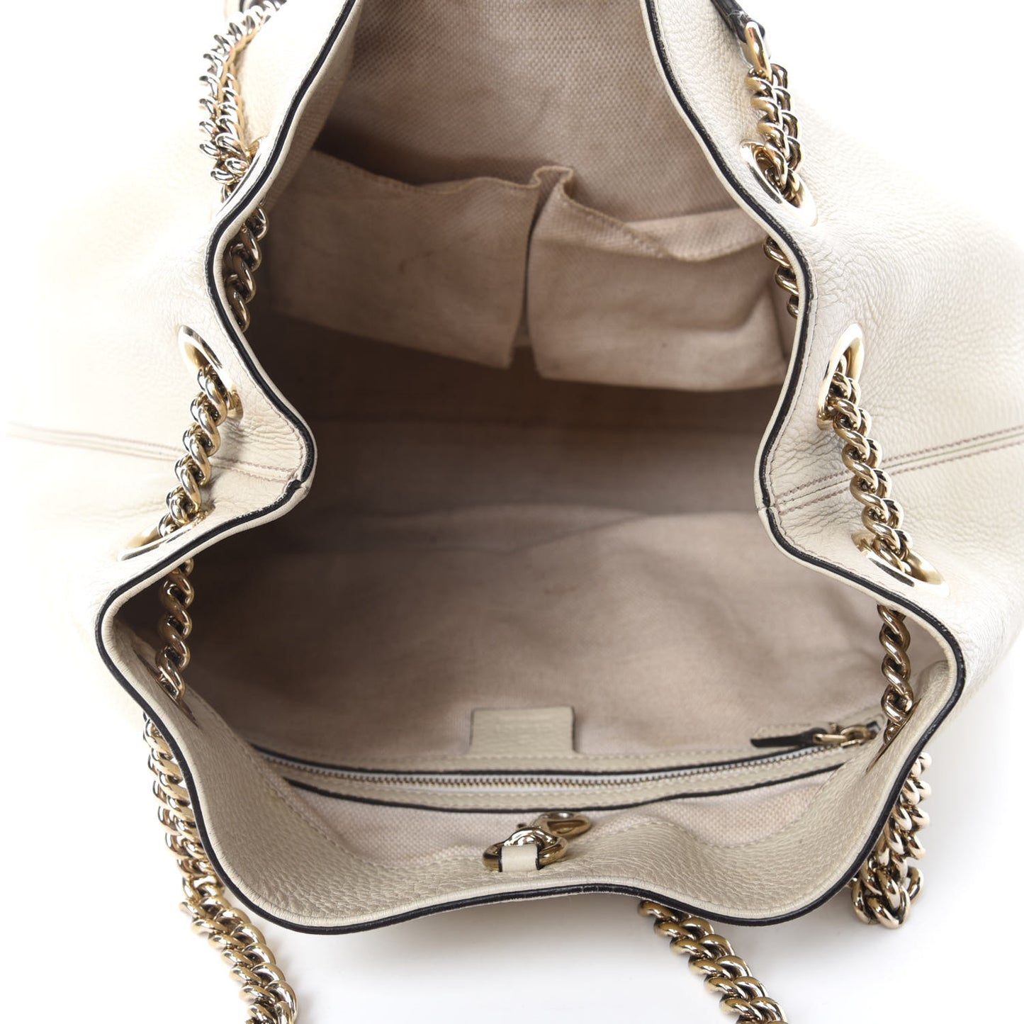 Pebbled Calfskin Medium Soho Chain Shoulder Bag Off White