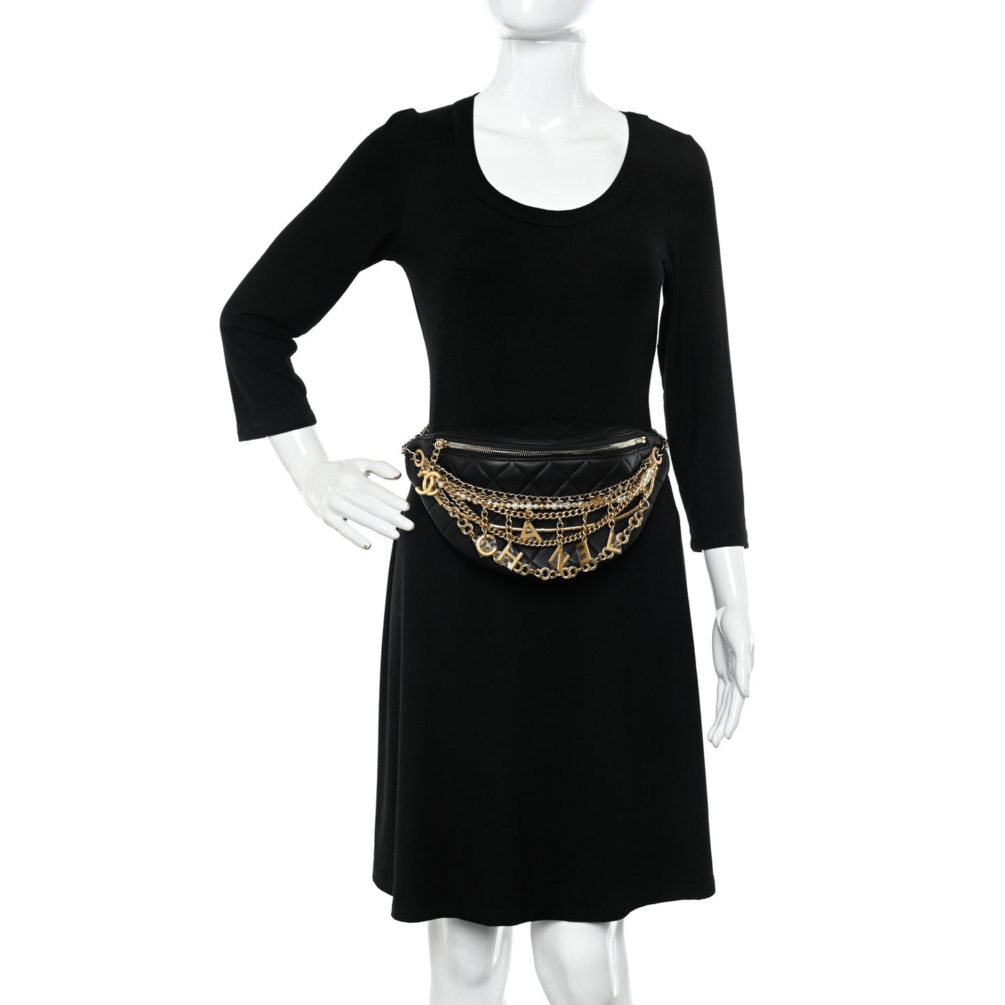 Lambskin Quilted All About Chains Waist Belt Bag Black