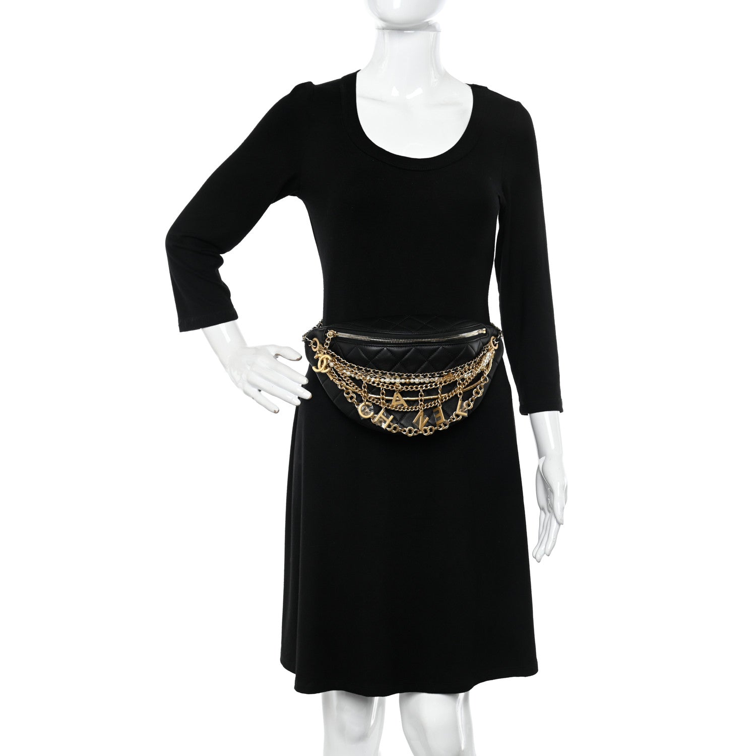 Chanel Lambskin Quilted All About Chains Waist Belt Bag Black 2 of 10
