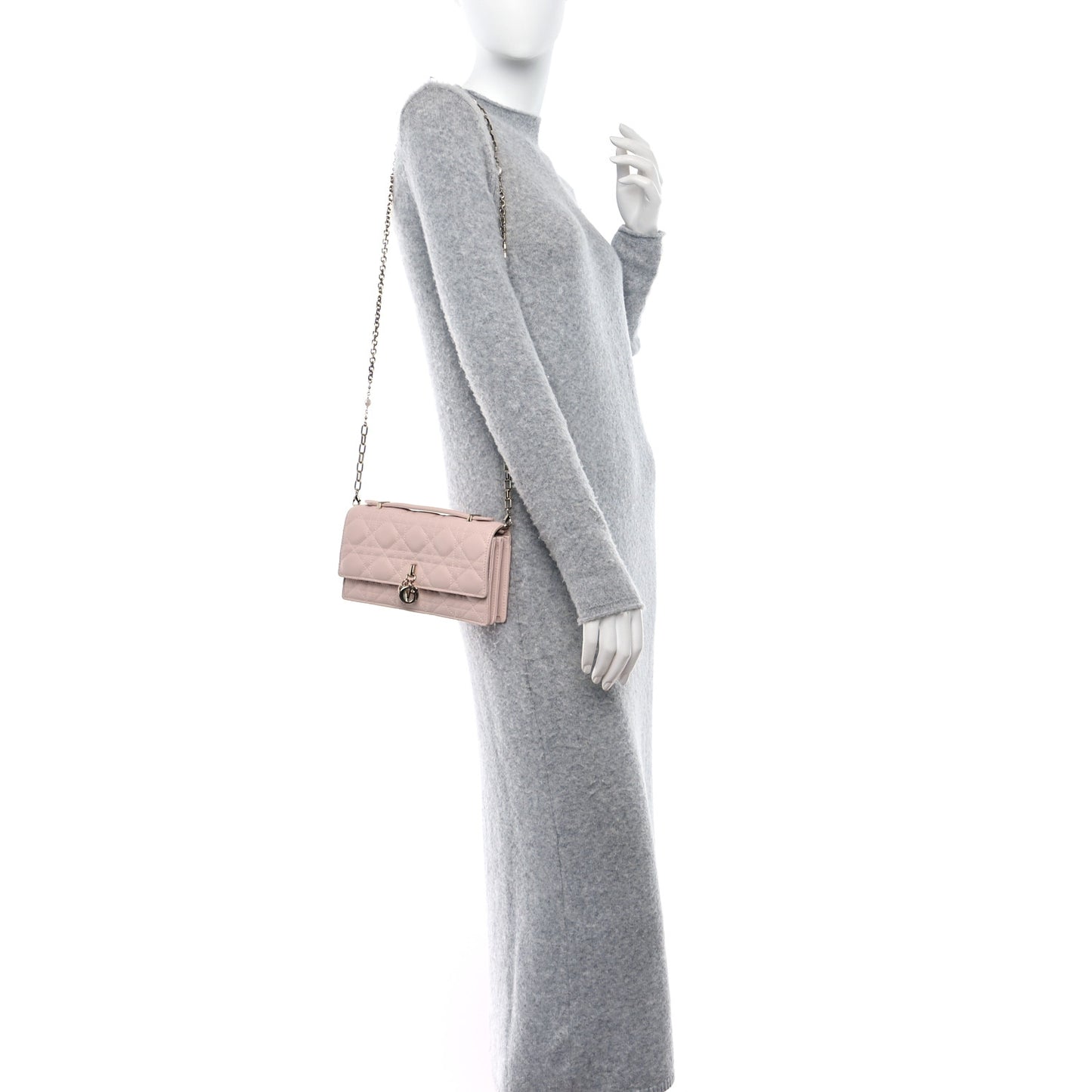 Lambskin Cannage Mini My Dior Top Handle Clutch Rose Poudre