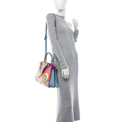 Fendi Vitello Seta Nappa Bi-Color Rainbow Girl Inlay Medium Peekaboo I SEE U Satchel Azzurro Baby Multicolor 2 of 9