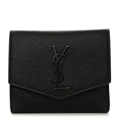 Saint Laurent Grain De Poudre Uptown Monogram Compact Wallet Black 1 of 7