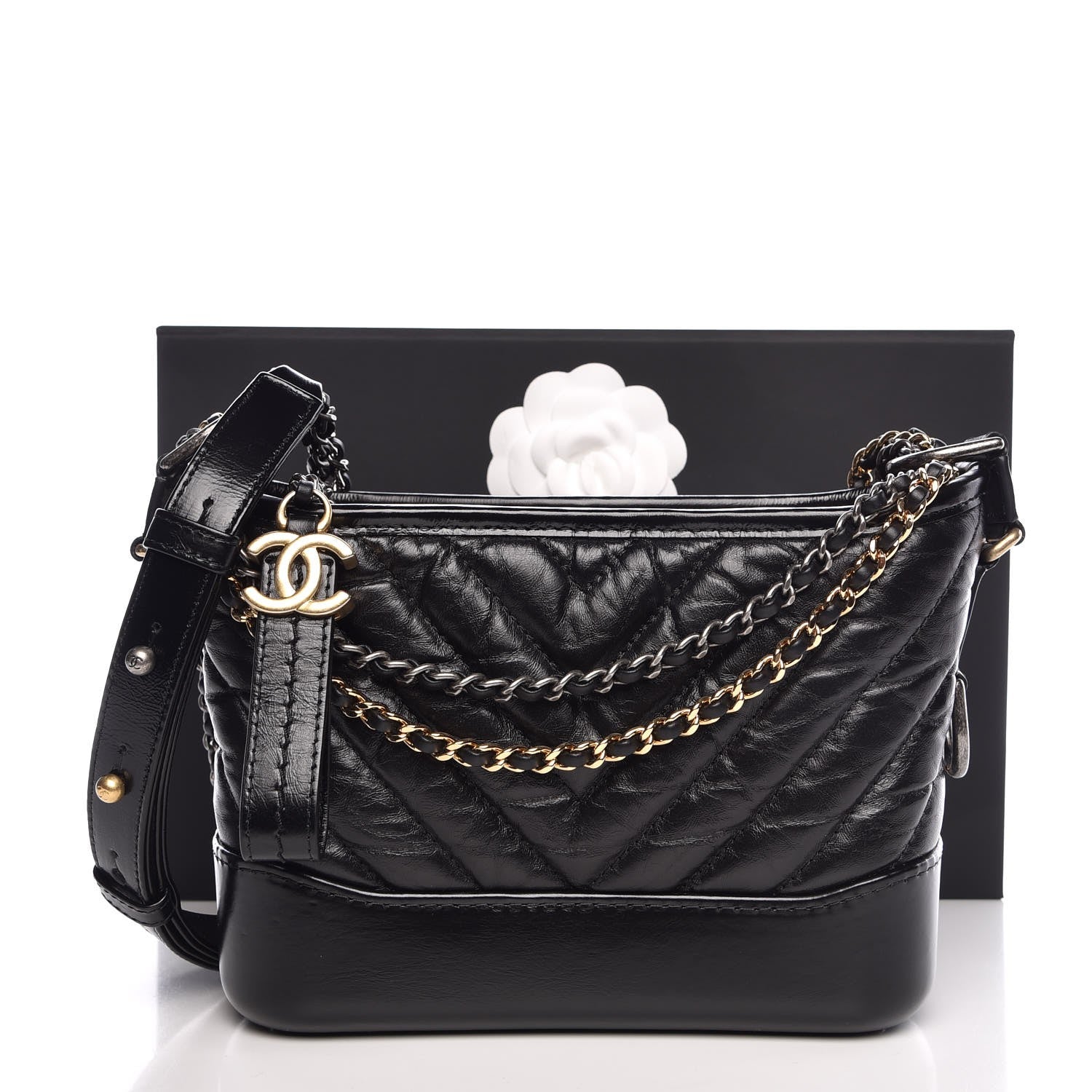 Chanel Aged Calfskin Chevron Quilted Small Gabrielle Hobo Black 8 of 8