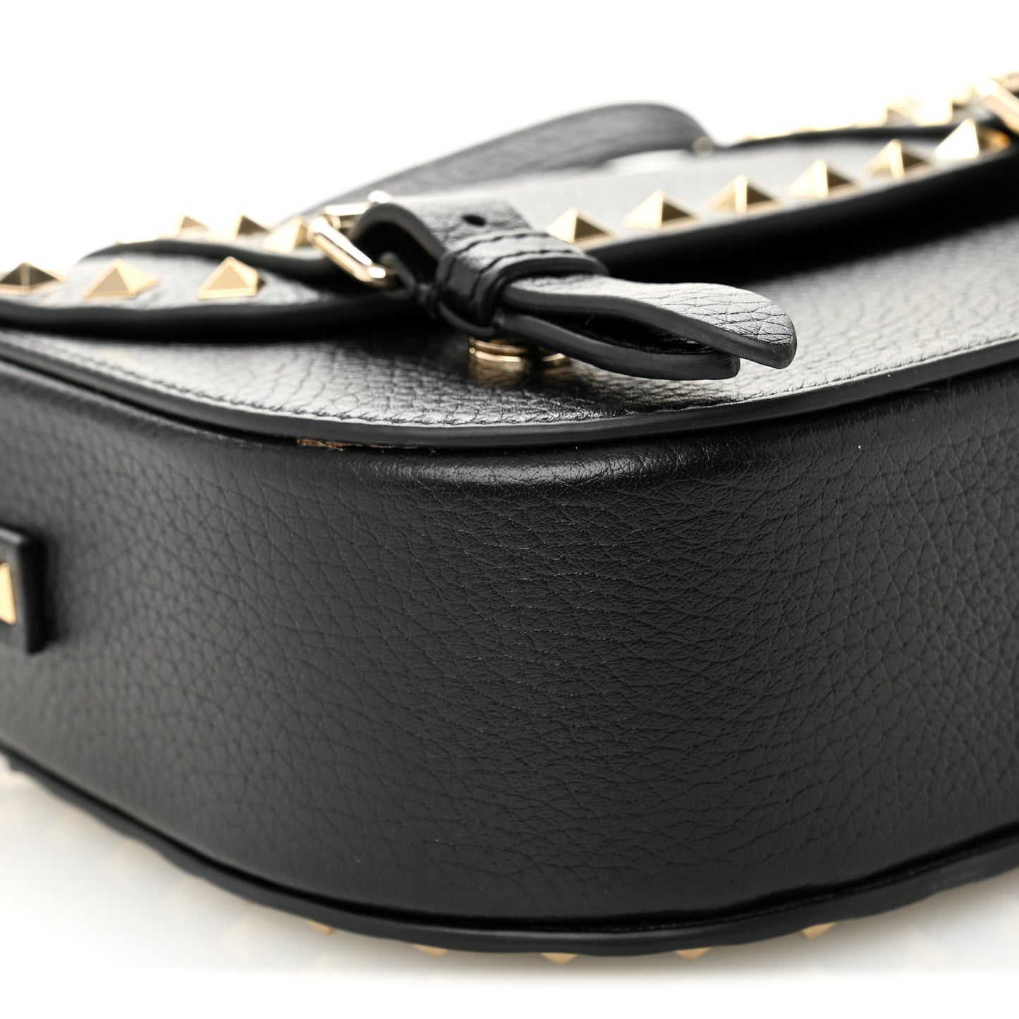 Grained Calfskin Rockstud Flap Messenger Black