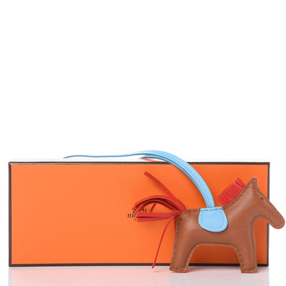 Hermes Milo Lambskin Grigri Rodeo Horse Bag Charm PM Gold Rouge Indien Celeste 4 of 4