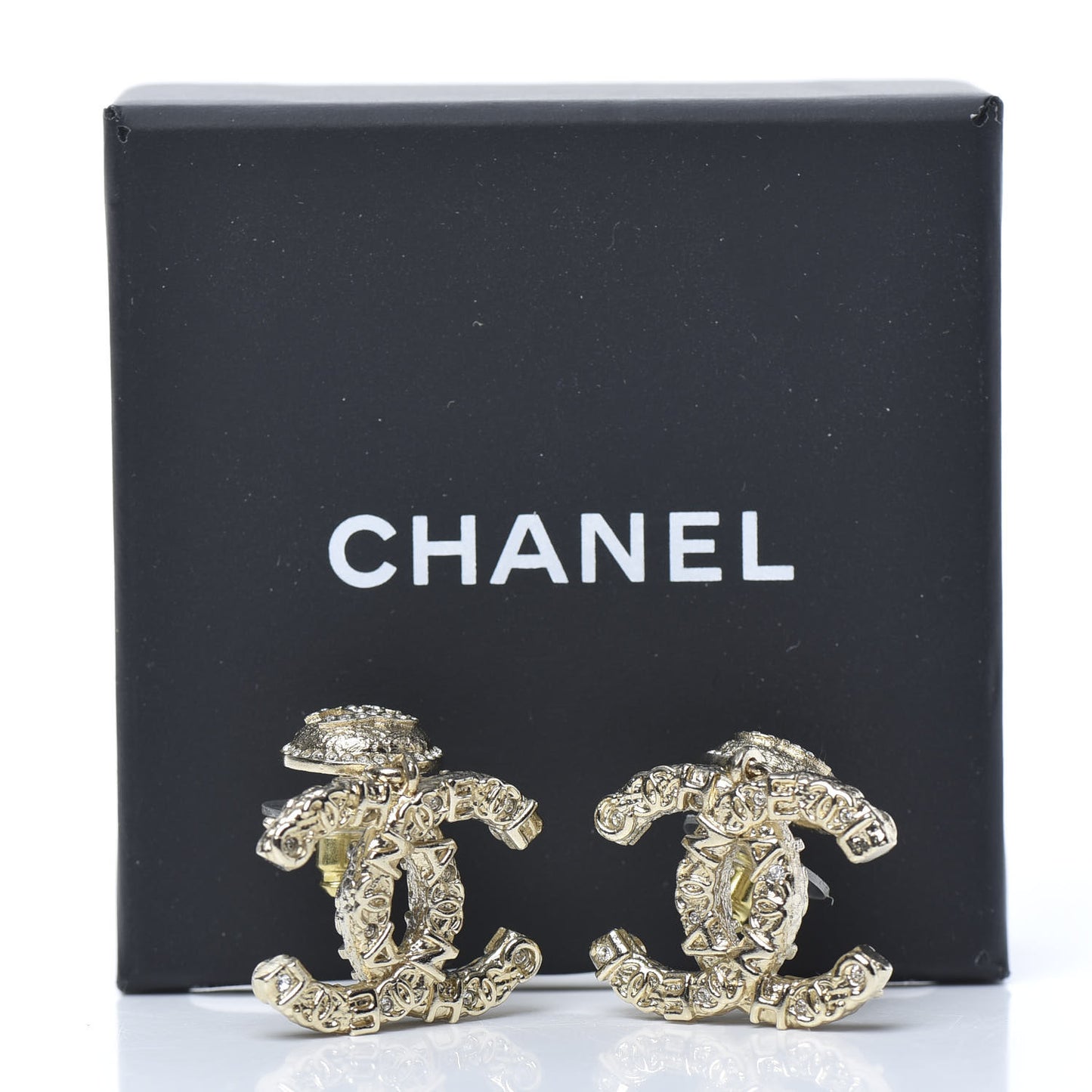 Crystal CC Drop Logo Earrings Gold