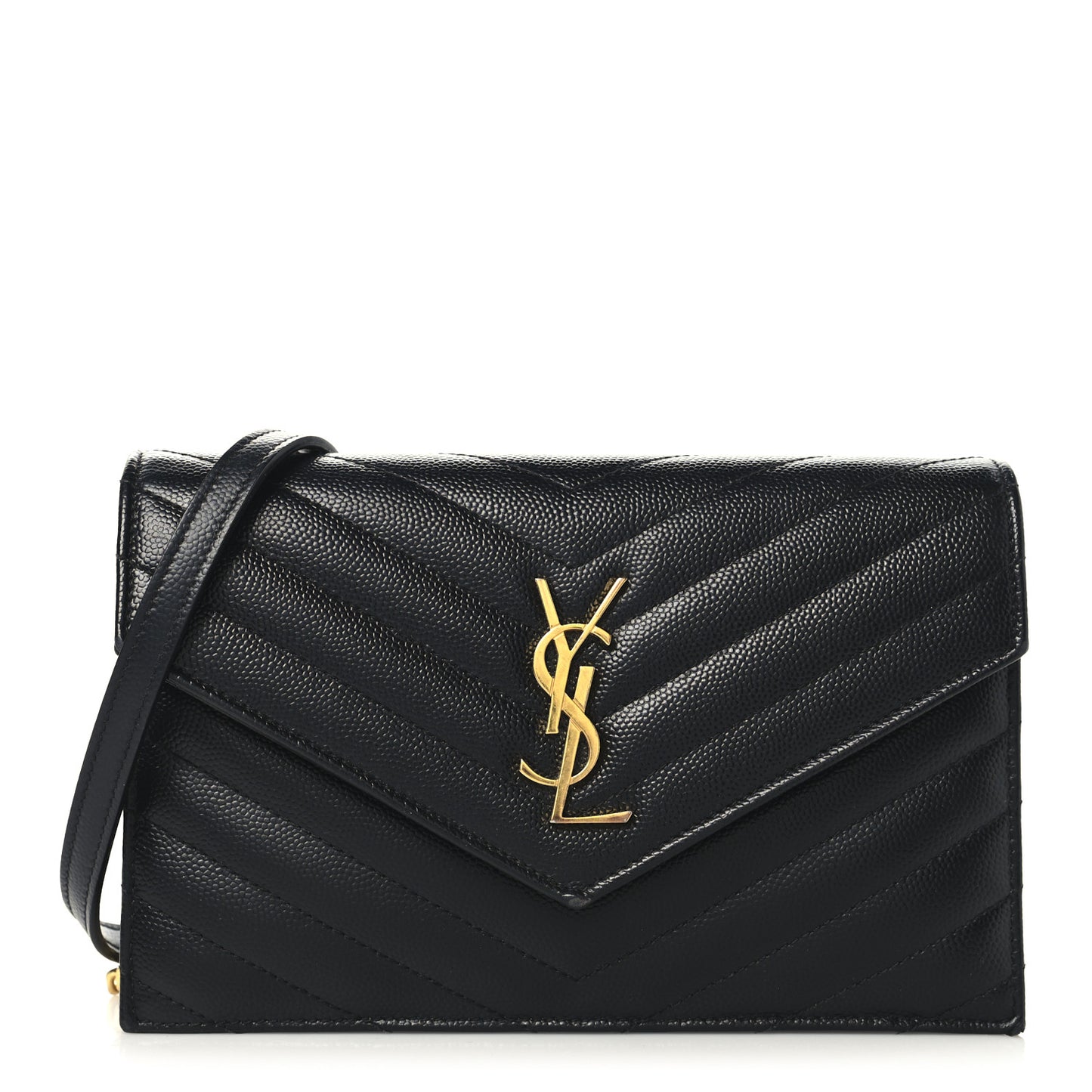 Grain De Poudre Matelasse Chevron Monogram Envelope Chain Wallet Black
