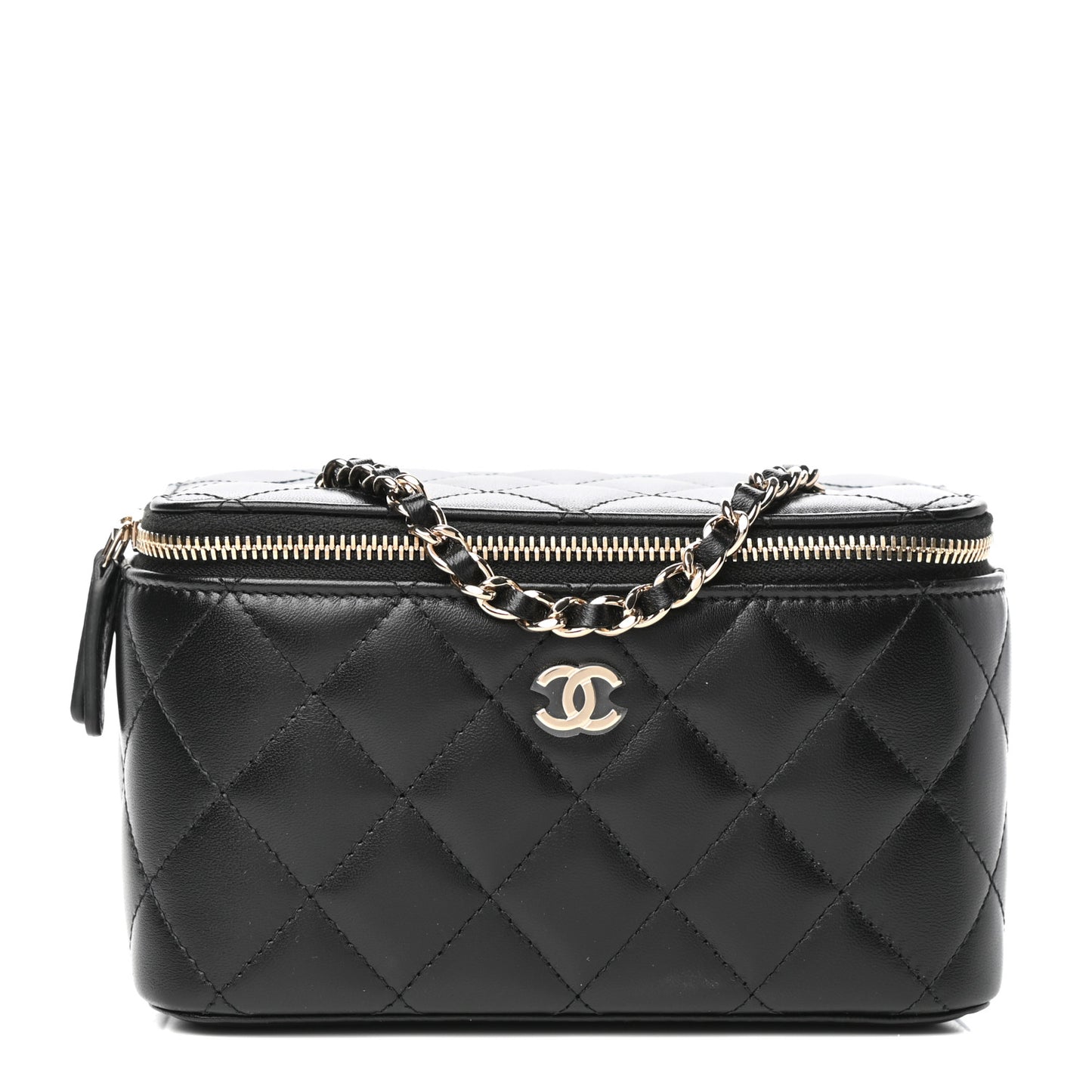 Lambskin Quilted Small Vanity Case With Chain Black