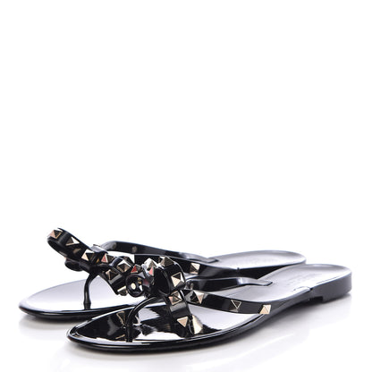 Valentino Garavani PVC Jelly Rockstud Bow Thong Sandals 41 Black 3 of 10