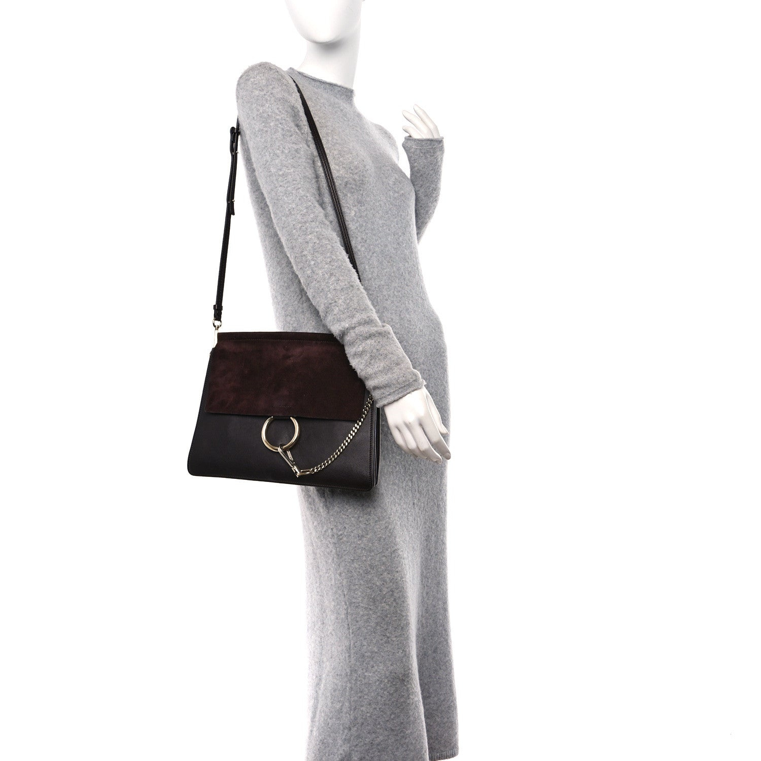 Chloe Calfskin Suede Medium Faye Shoulder Bag Carbon Brown 2 of 11