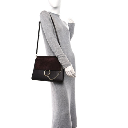 Chloe Calfskin Suede Medium Faye Shoulder Bag Carbon Brown 2 of 11