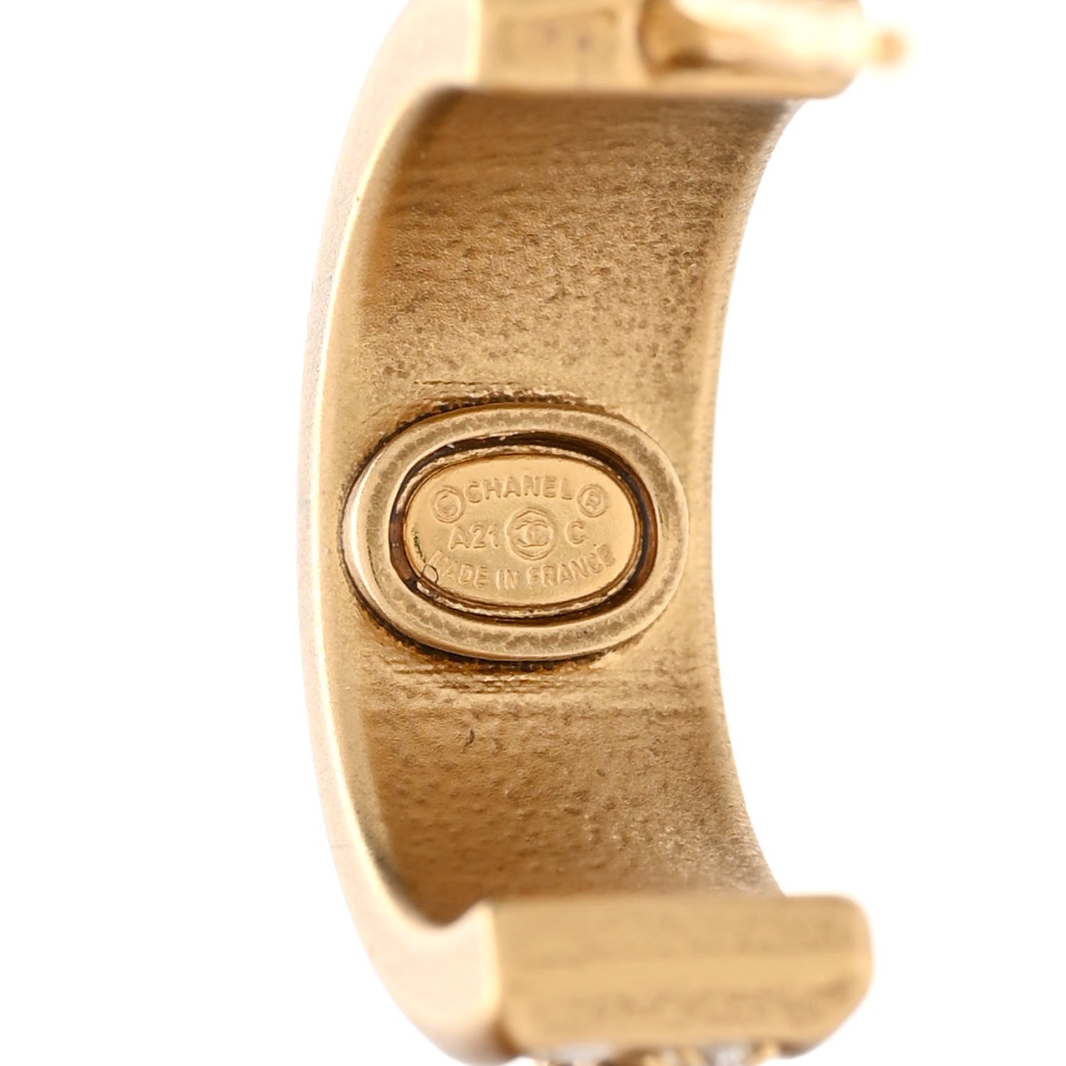 Chanel Crystal Pearl CC Hoop Drop Earrings Gold 4 of 4