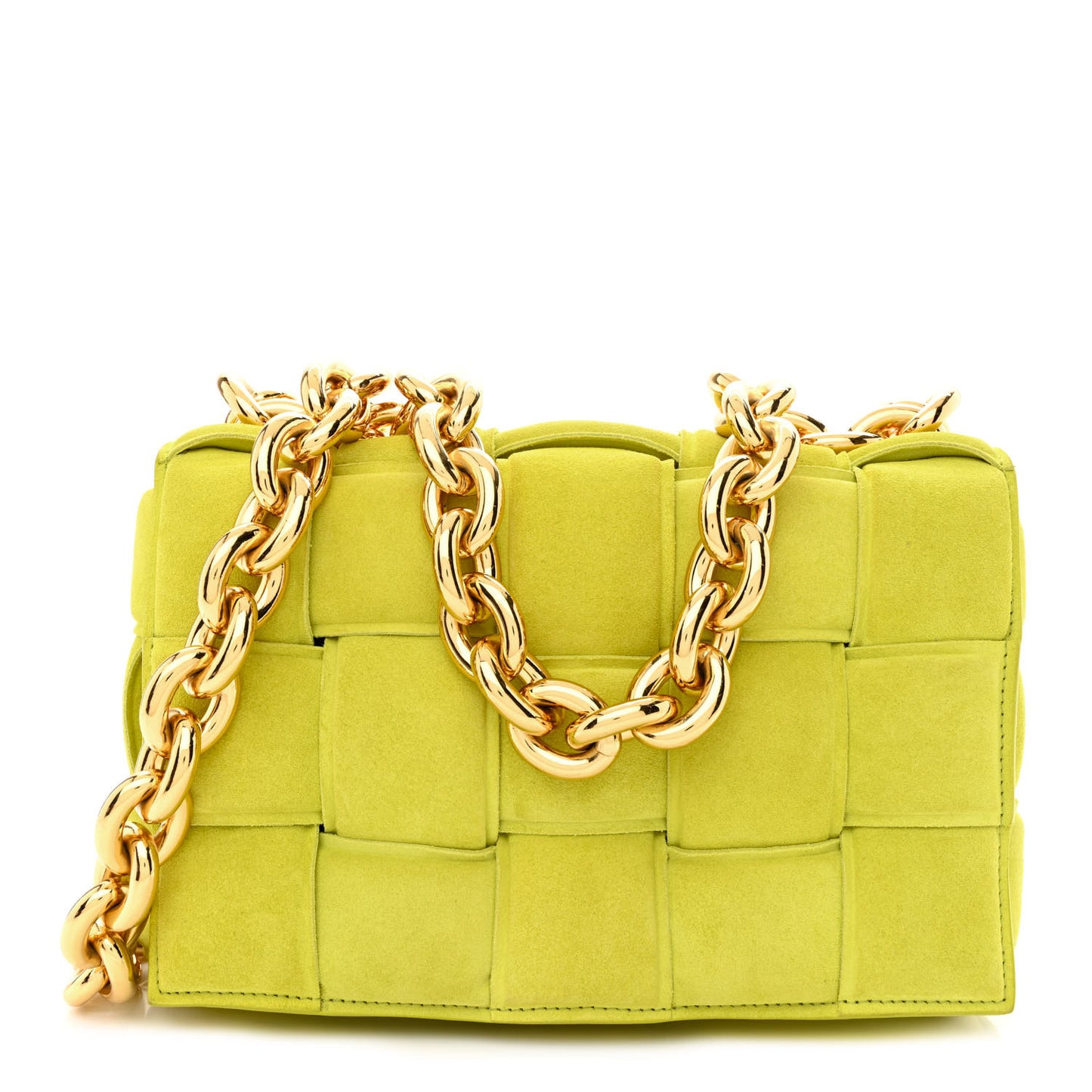 Suede Maxi Intrecciato Padded Chain Cassette Crossbody Bag Kiwi
