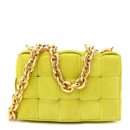 Bottega Veneta Suede Maxi Intrecciato Padded Chain Cassette Crossbody Bag Kiwi 1 of 9