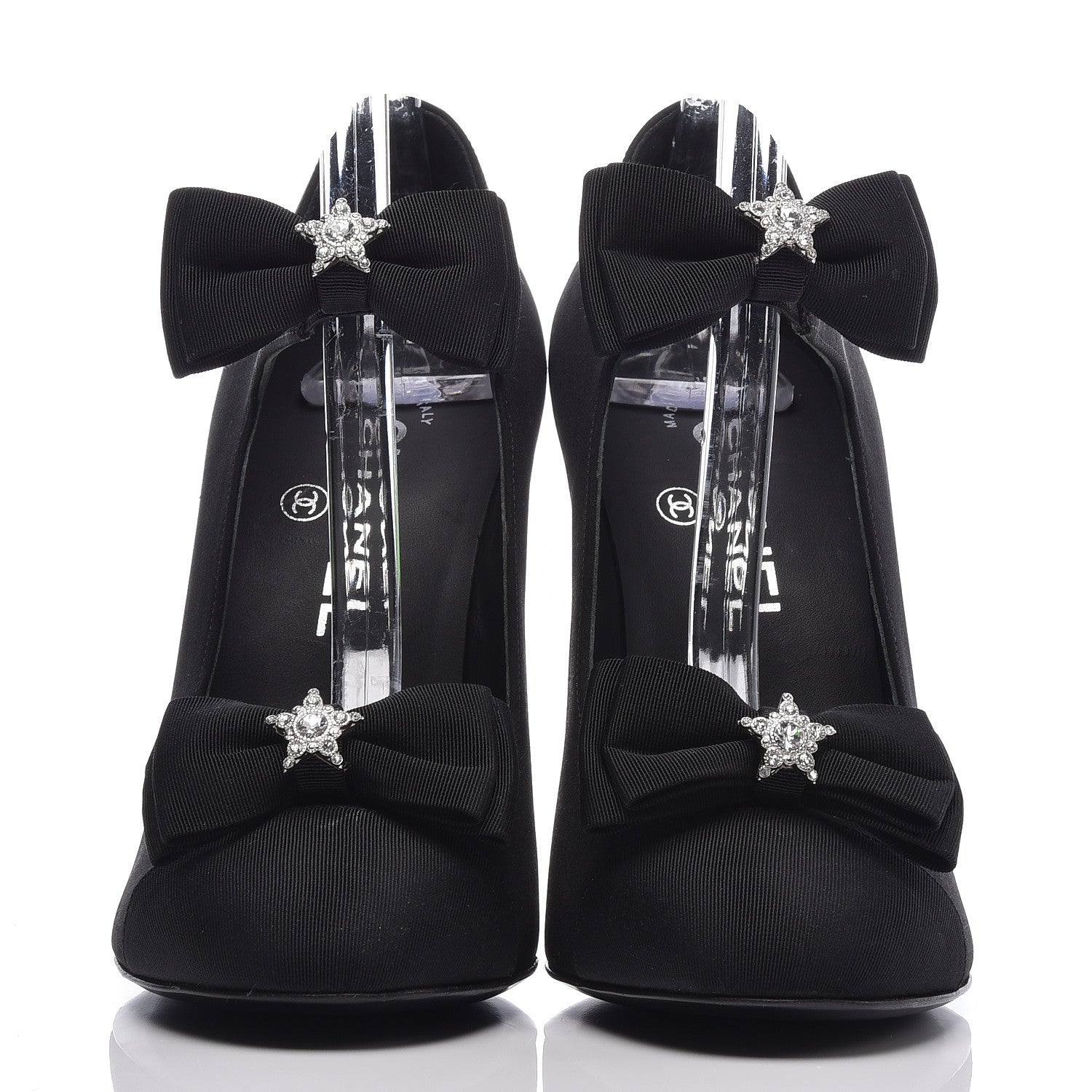 Chanel Grosgrain Crystal Star Mary Jane Pumps 37.5 Black 2 of 10
