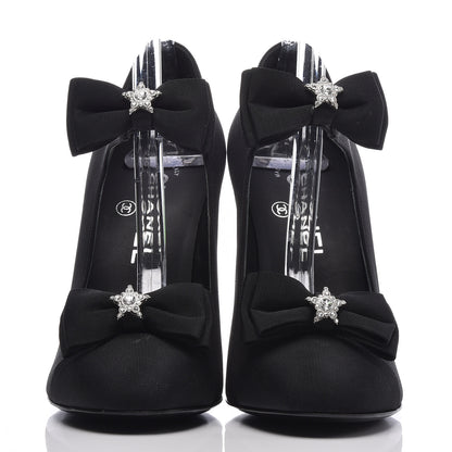Chanel Grosgrain Crystal Star Mary Jane Pumps 37.5 Black 2 of 10