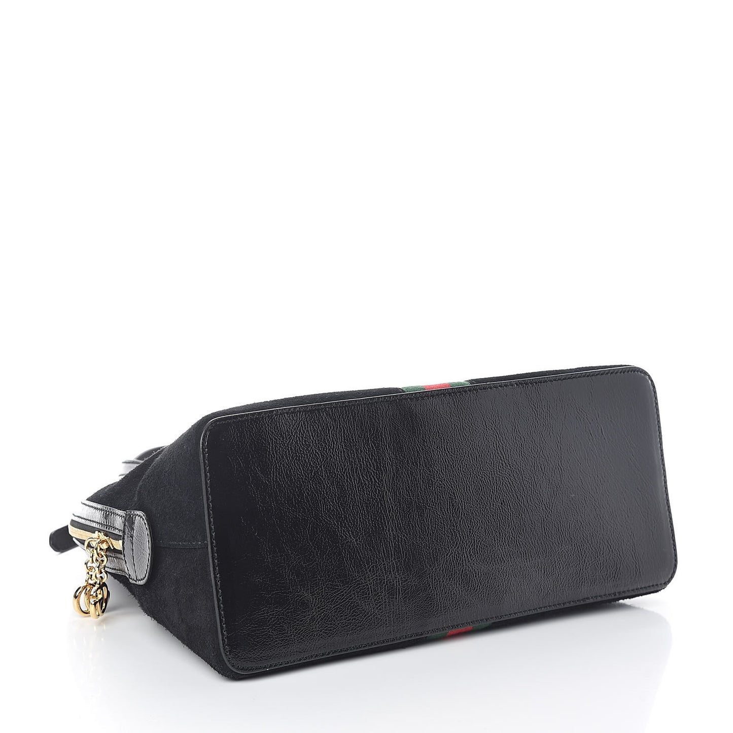 Suede Patent GG Web Medium Ophidia Top Handle Dome Bag Black