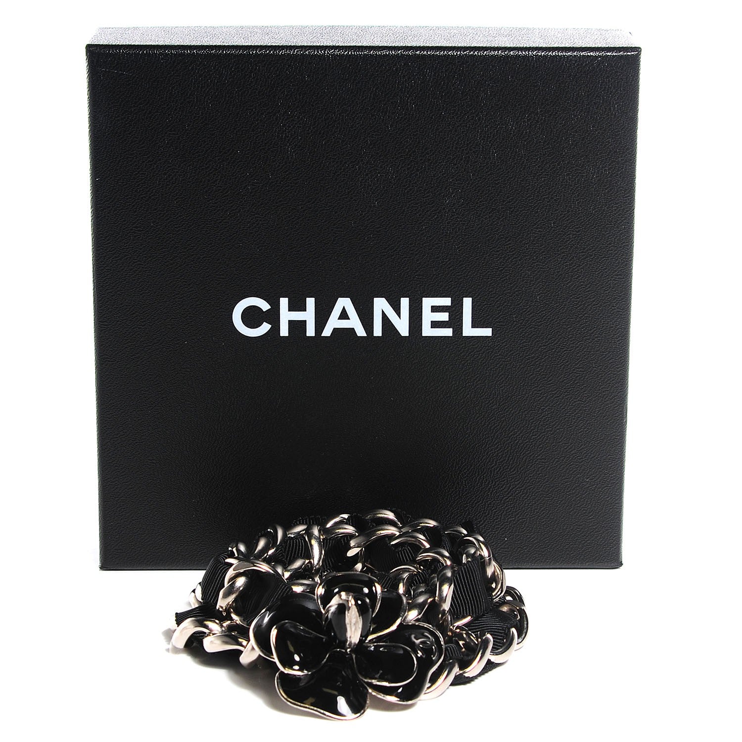 Chanel Grosgrain Camellia Chain Belt Black 6 of 8