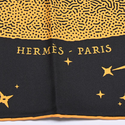 Hermes Silk Clair De Lune Double Face Scarf 90 Black Jaune D'Or Bleu 2 of 6