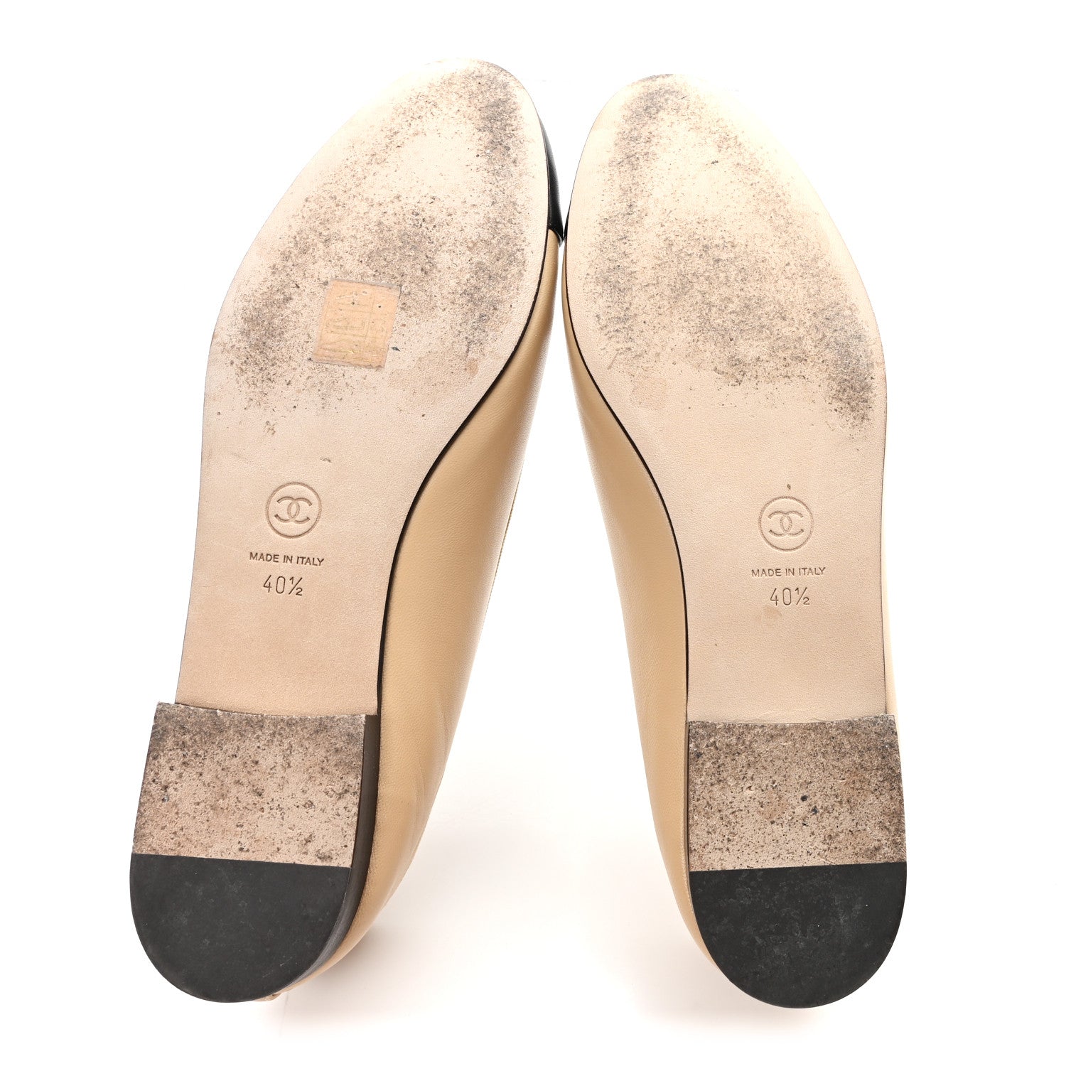 Chanel Lambskin Cap Toe CC Ballerina Flats 40.5 Beige Black 6 of 10