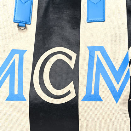 MCM Canvas Stripe Ilse Medium Shopper Tote Blue Cobalt 6 of 10