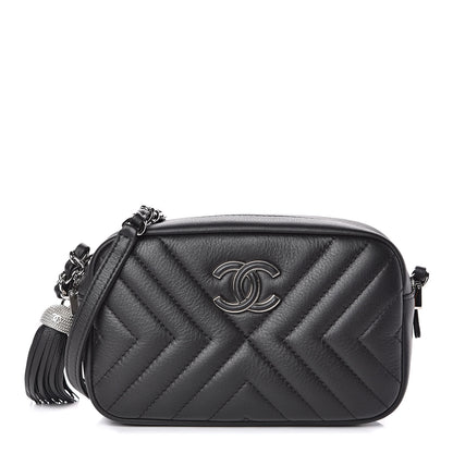 Chanel Calfskin Diagonal Chevron Quilted Tassel Camera Case Black 1 of 11