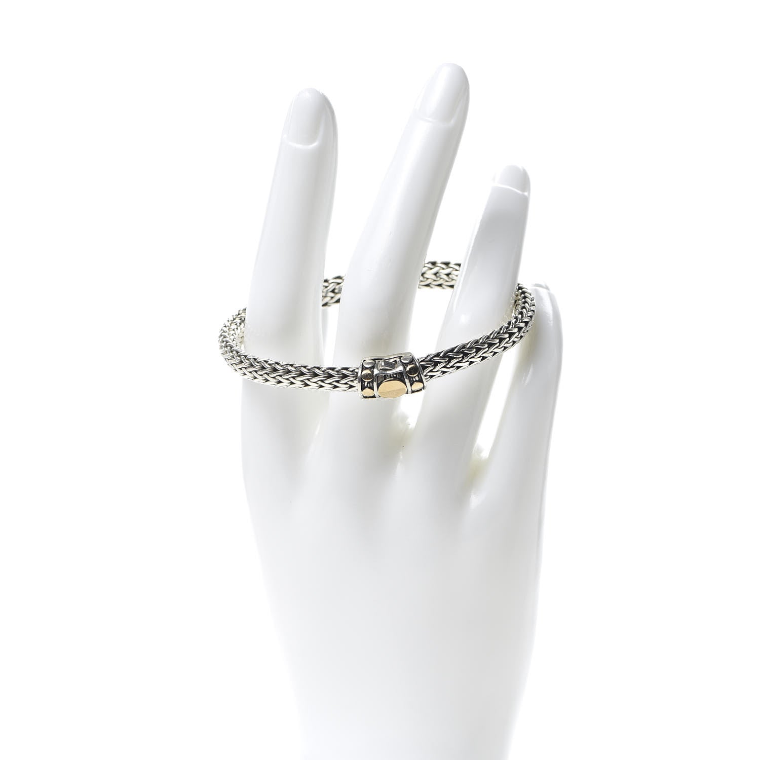John Hardy Sterling Silver 18K Yellow Gold 6mm Classic Chain Dot Station Bracelet 2 of 5