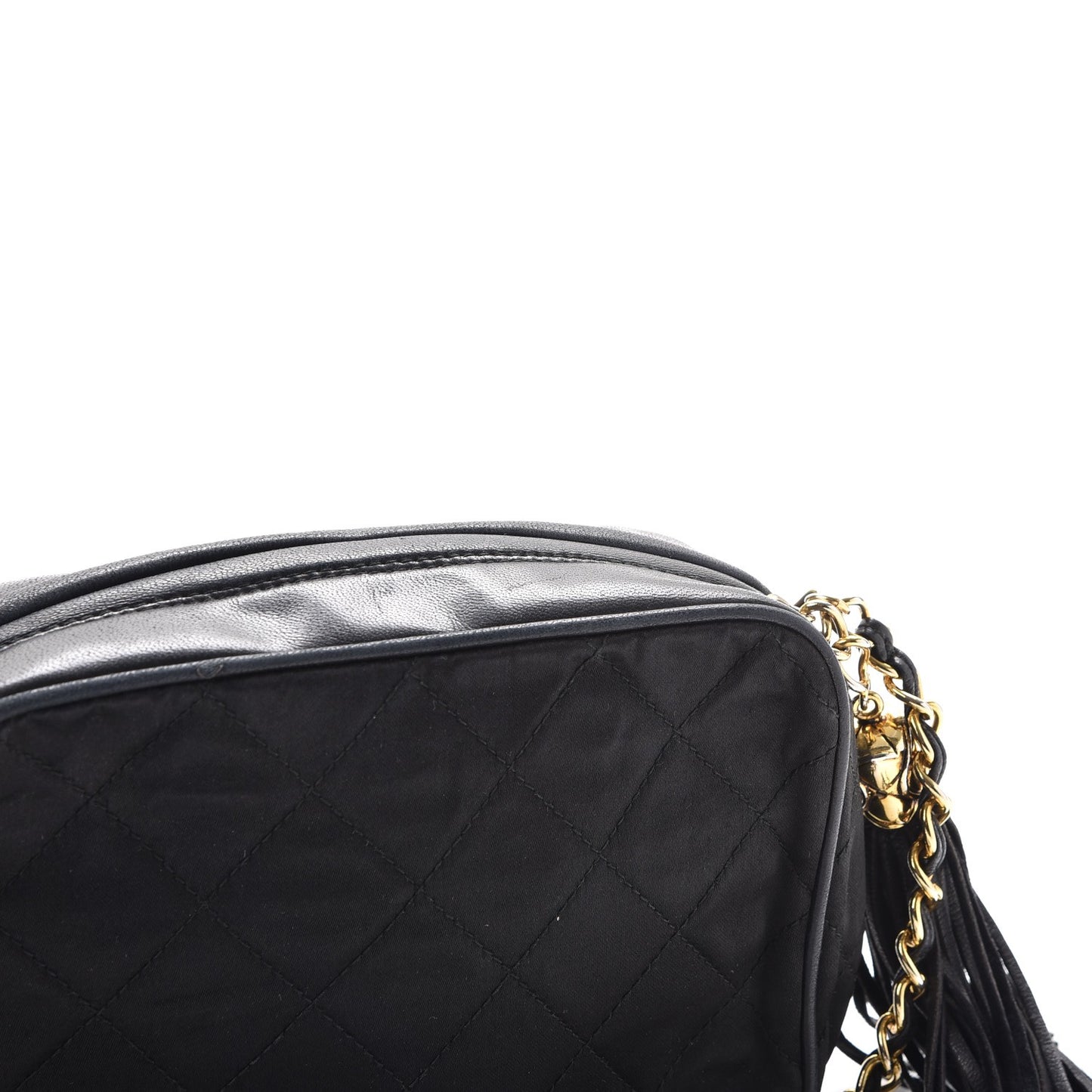 Satin Quilted Tassel Camera Case Black