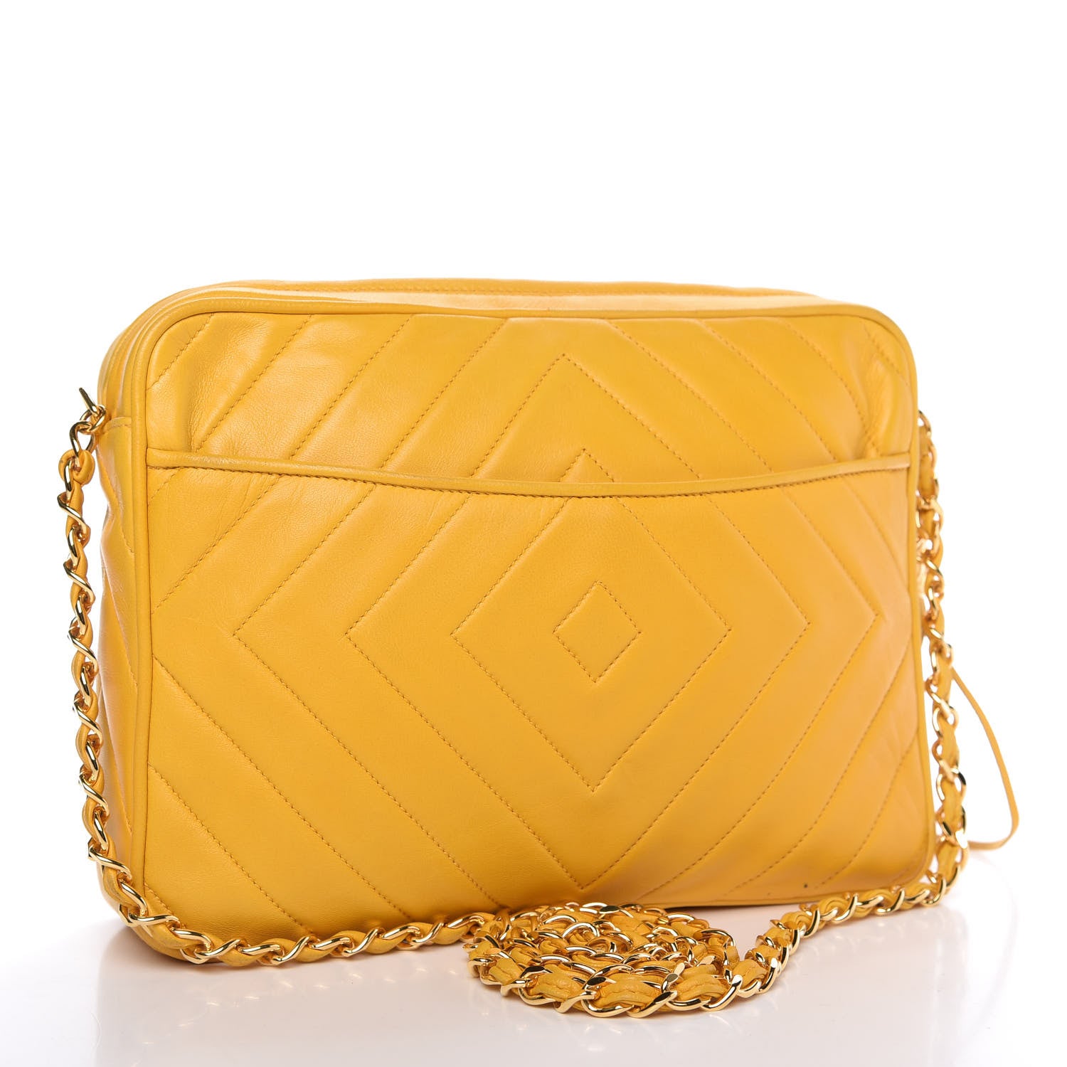 Chanel Lambskin Chevron Tassel Camera Case Yellow 3 of 11