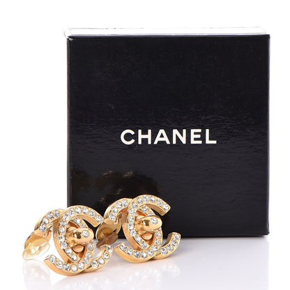 Chanel Crystal CC Turnlock Clip On Earrings Gold 5 of 5