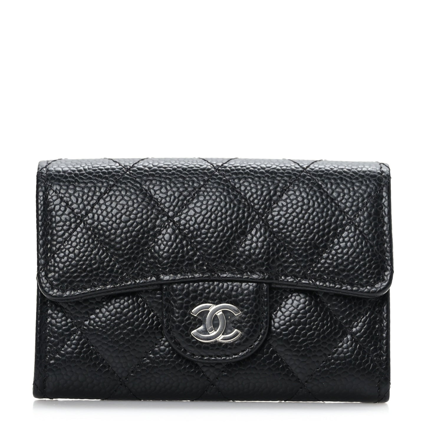 Caviar Quilted Flap Card Holder Wallet Black