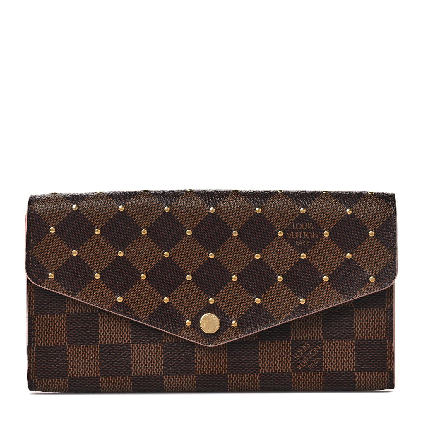 Damier Ebene Studded Sarah Wallet NM Rose Ballerine