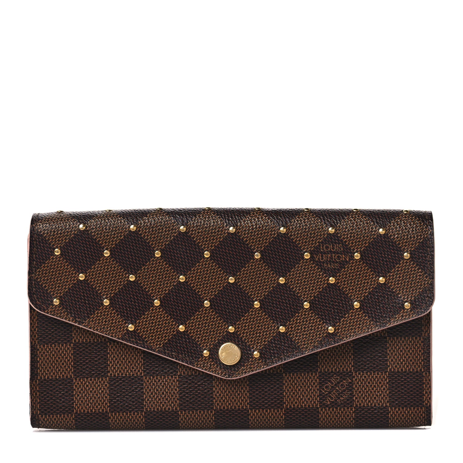 Louis Vuitton Damier Ebene Studded Sarah Wallet NM Rose Ballerine 1 of 8