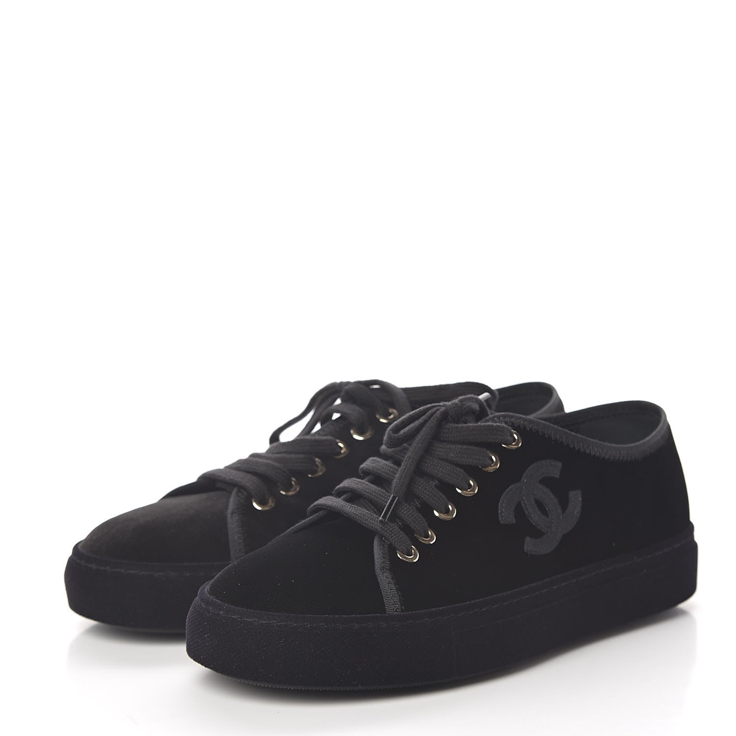 Chanel Velvet Womens CC Sneakers 36 Black 3 of 9