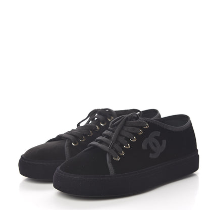 Chanel Velvet Womens CC Sneakers 36 Black 3 of 9