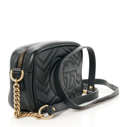 Gucci Calfskin Matelasse Mini GG Marmont Chain Shoulder Bag Black 3 of 12