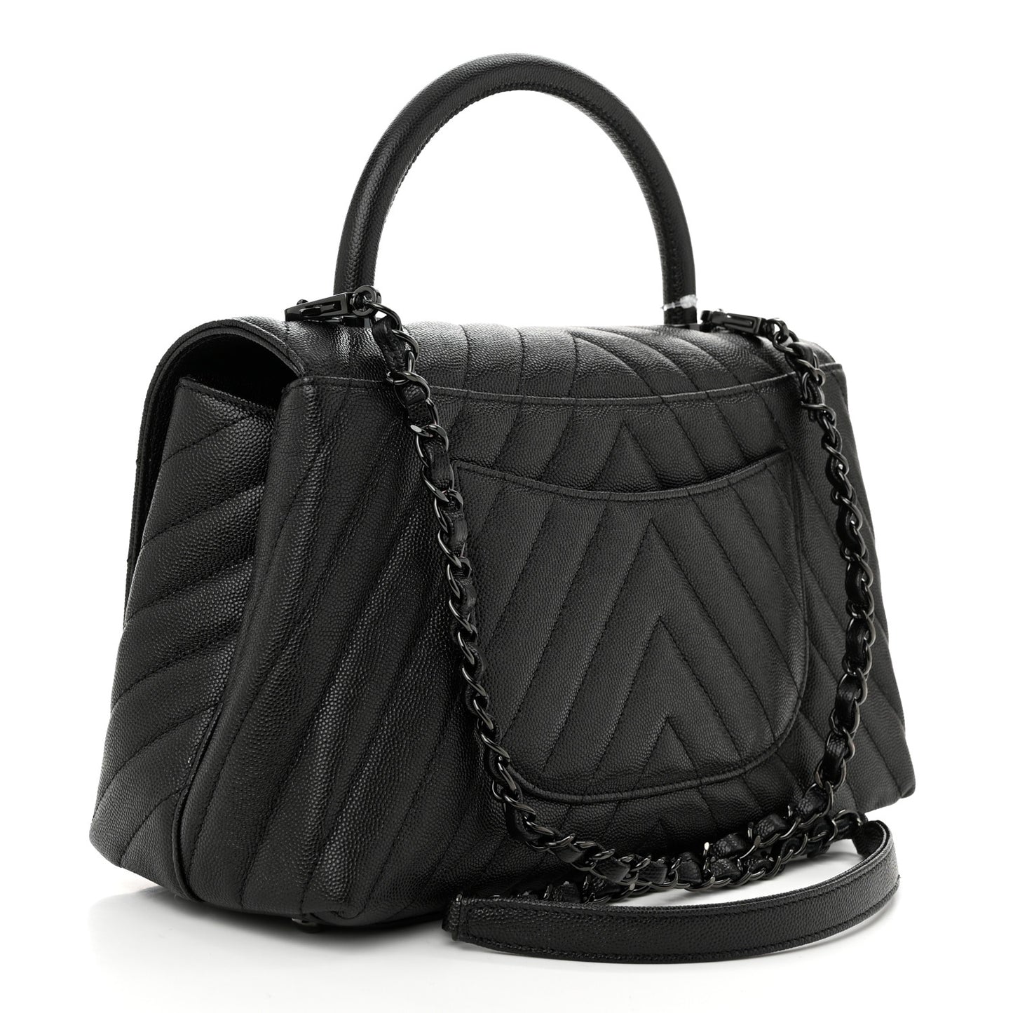 Caviar Chevron Quilted Small Coco Handle Flap So Black