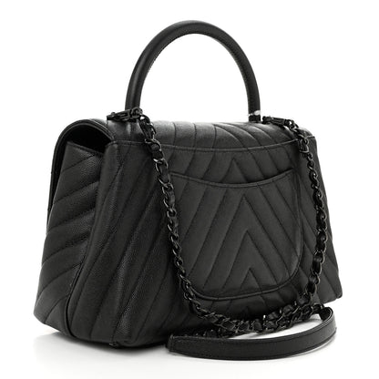 Chanel Caviar Chevron Quilted Small Coco Handle Flap So Black 3 of 11