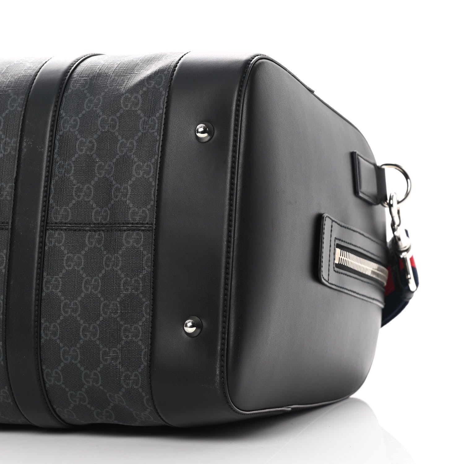 Gucci Soft GG Supreme Monogram Appia Calfskin Web Medium Carry On Duffle Bag Black Grey 10 of 15