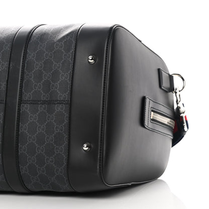 Gucci Soft GG Supreme Monogram Appia Calfskin Web Medium Carry On Duffle Bag Black Grey 10 of 15