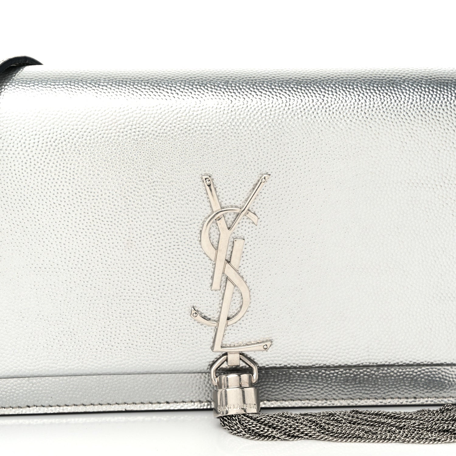 Saint Laurent Metallic Grain De Poudre Kate Monogram Tassel Chain Wallet Silver 8 of 11