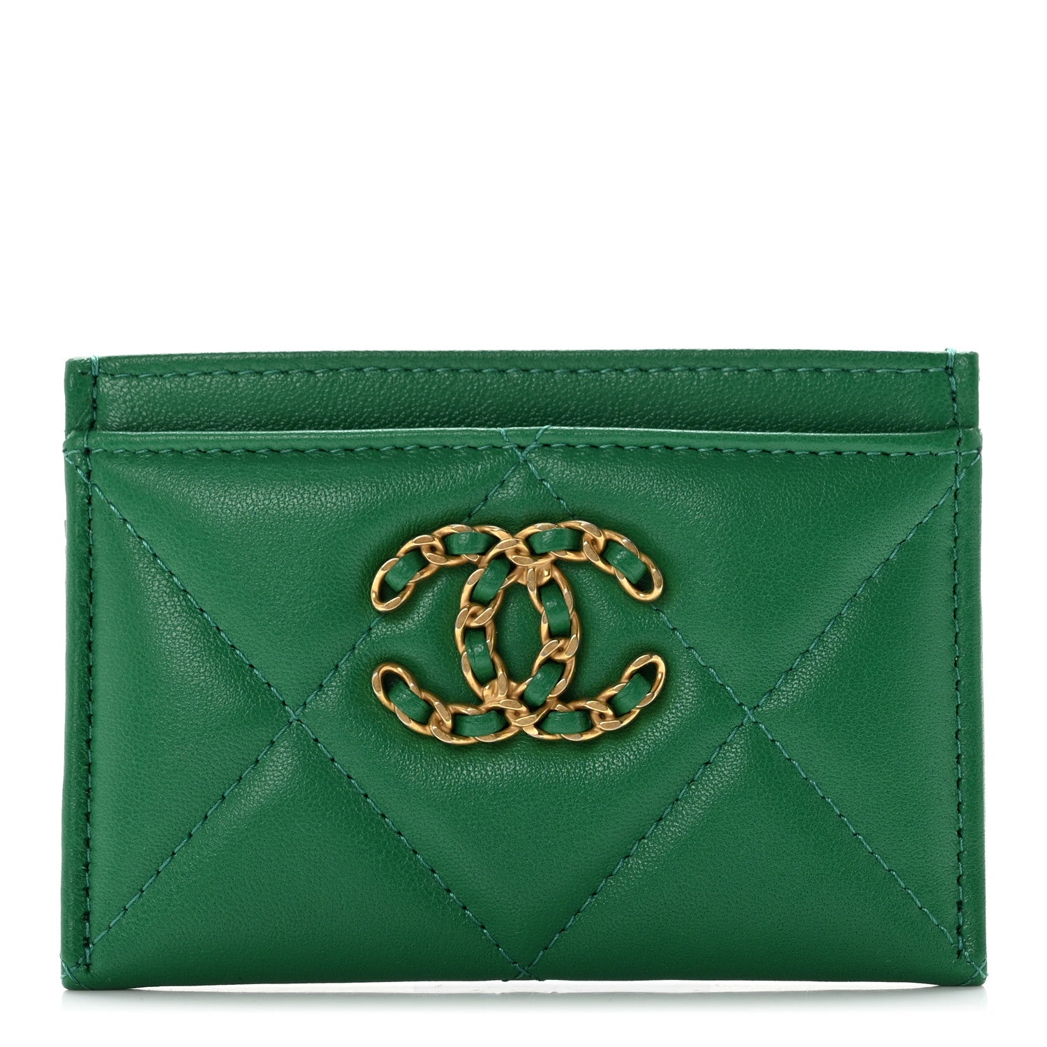 Chanel Lambskin Quilted Chanel 19 Card Holder Green 1 of 8