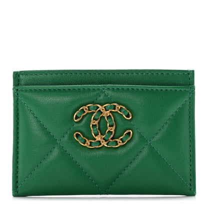 Chanel Lambskin Quilted Chanel 19 Card Holder Green 1 of 8