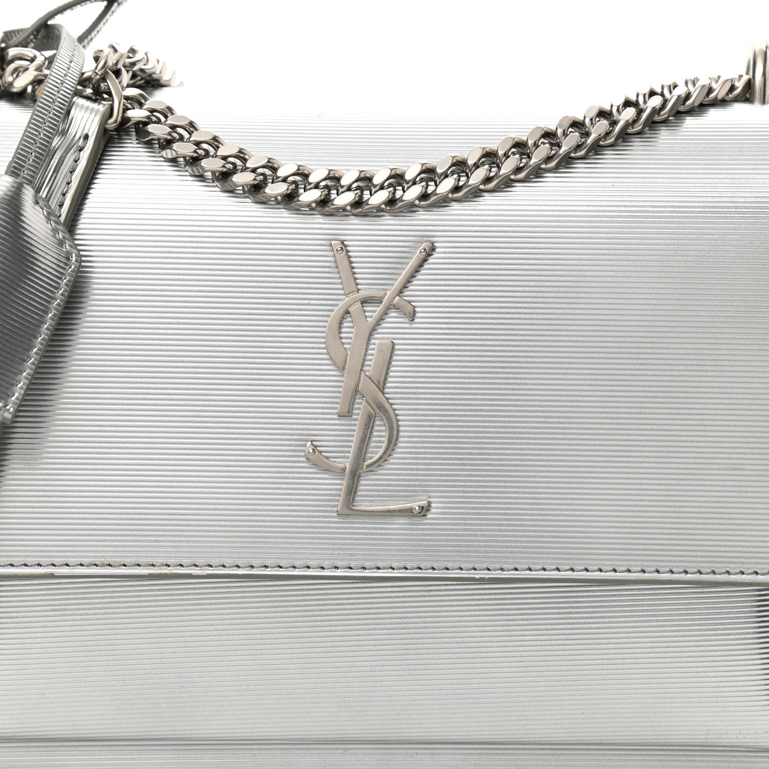 Saint Laurent Specchio Calfskin Striped Medium Monogram Sunset Dark Silver 6 of 9