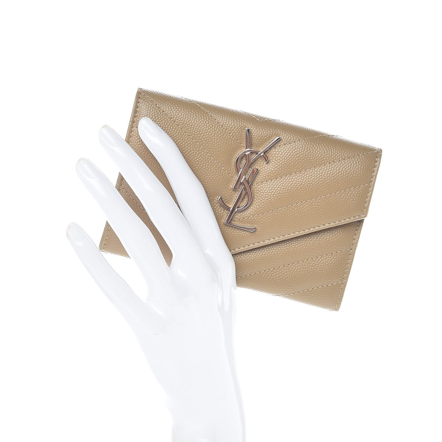 Grain De Poudre Matelasse Chevron Small Monogram Envelope Wallet Dark Beige